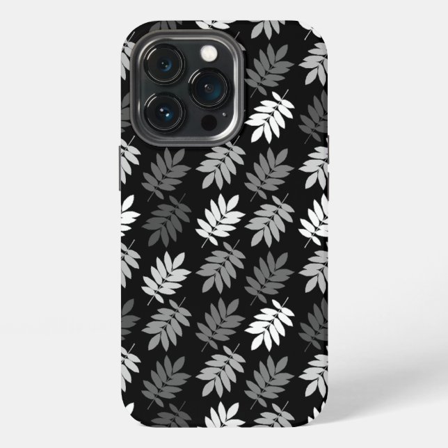 Elder Leaf Pattern Black White Grey iPhone Case (Back)
