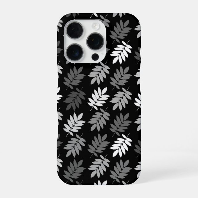 Elder Leaf Pattern Black White Grey iPhone Case (Back)
