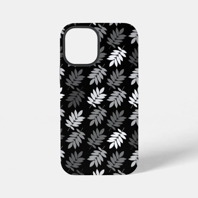 Elder Leaf Pattern Black White Grey iPhone Case (Back)