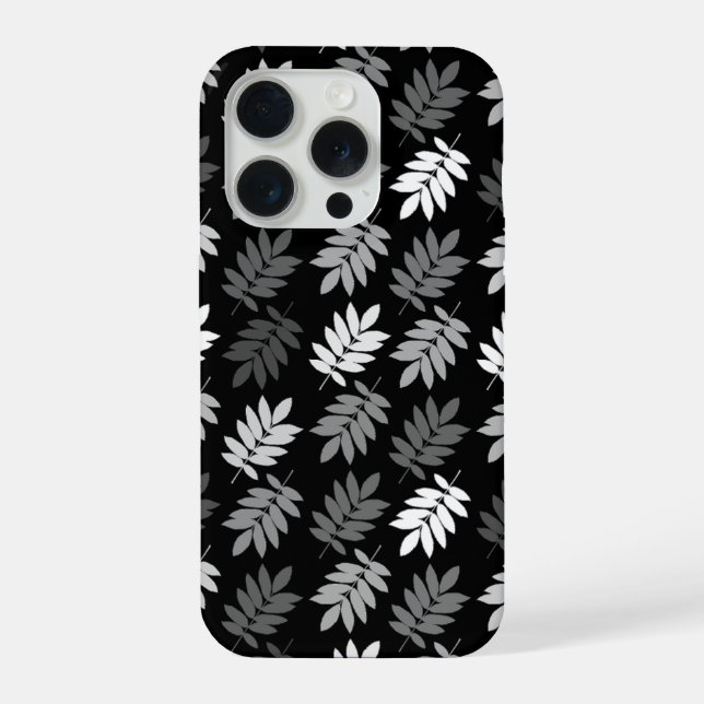 Elder Leaf Pattern Black White Grey iPhone Case (Back)