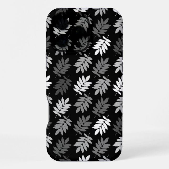 Elder Leaf Pattern Black White Grey iPhone Case (Back)