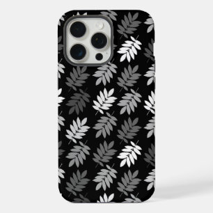 Elder Leaf Pattern Black White Grey iPhone 15 Pro Max Case