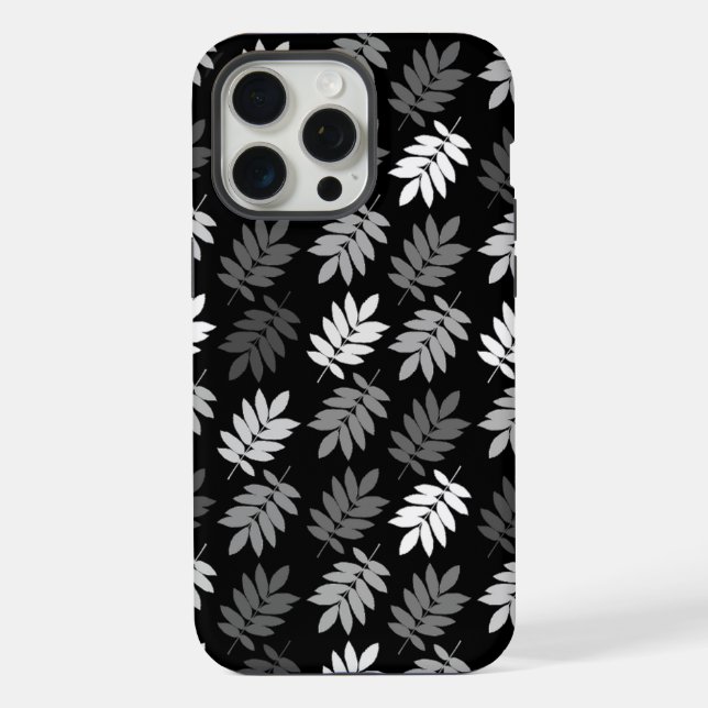 Elder Leaf Pattern Black White Grey iPhone Case (Back)