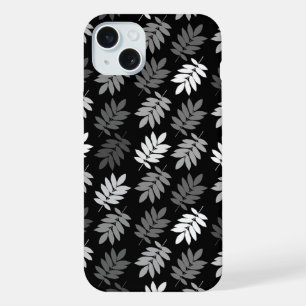 Elder Leaf Pattern Black White Grey iPhone 15 Plus Case