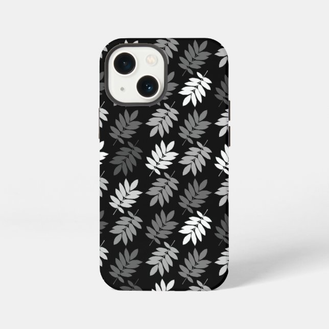 Elder Leaf Pattern Black White Grey iPhone Case (Back)