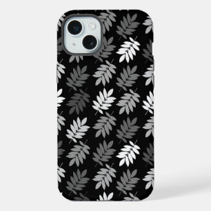 Elder Leaf Pattern Black White Grey iPhone 15 Plus Case