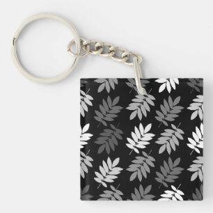 Elder Leaf Pattern Black White Grey Key Ring