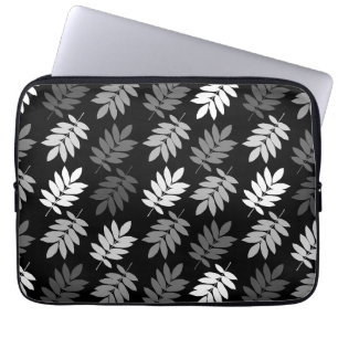 Elder Leaf Pattern Black White Grey Laptop Sleeve
