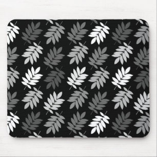Elder Leaf Pattern Black White Grey Mouse Mat