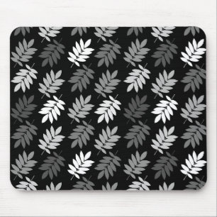 Elder Leaf Pattern Black White Grey Mouse Mat