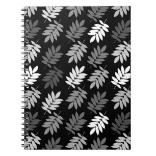 Elder Leaf Pattern Black White Grey Notebook