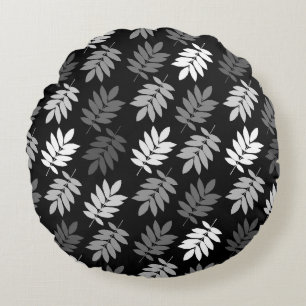 Elder Leaf Pattern Black White Grey Round Cushion
