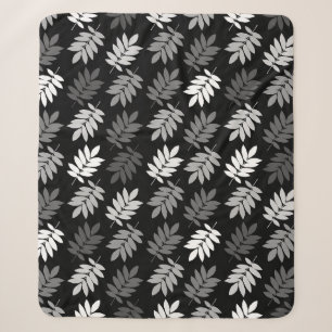 Elder Leaf Pattern Black White Grey Sherpa Blanket