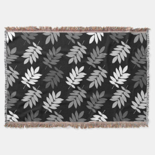 Elder Leaf Pattern Black White Grey Throw Blanket