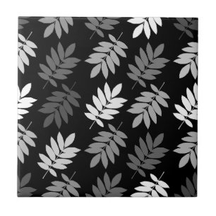 Elder Leaf Pattern Black White Grey Tile
