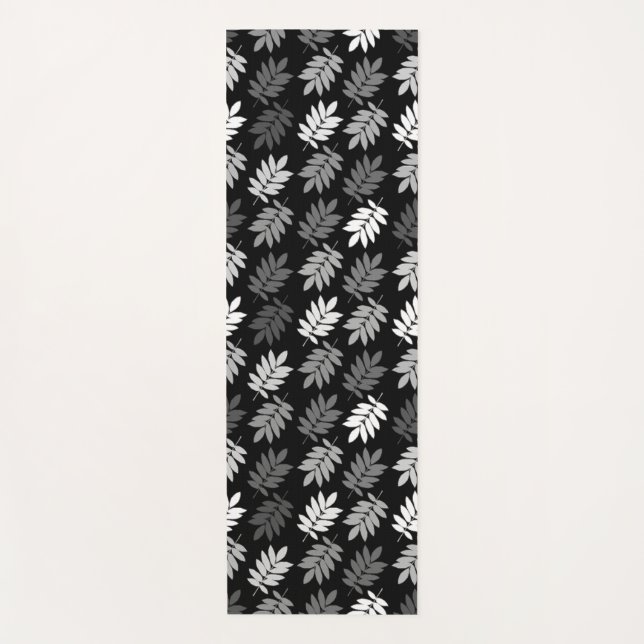 Elder Leaf Pattern Black White Grey Yoga Mat (Front)