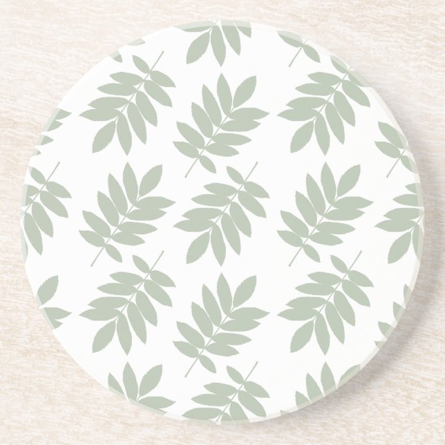 Elder Leaf Pattern Green+White Coaster (Front)
