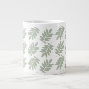 Elder Leaf Pattern Green+White Large Coffee Mug