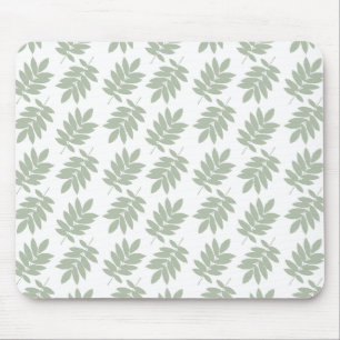 Elder Leaf Pattern Green+White Mouse Mat