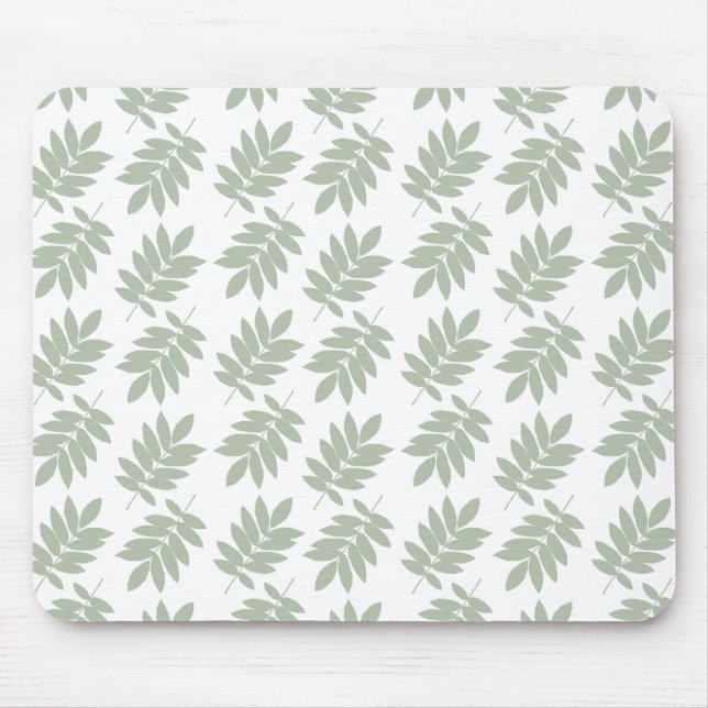 Elder Leaf Pattern Green+White Mouse Mat (Front)