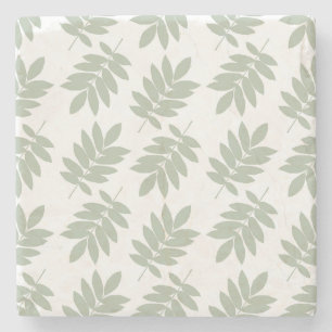 Elder Leaf Pattern Green+White Stone Coaster