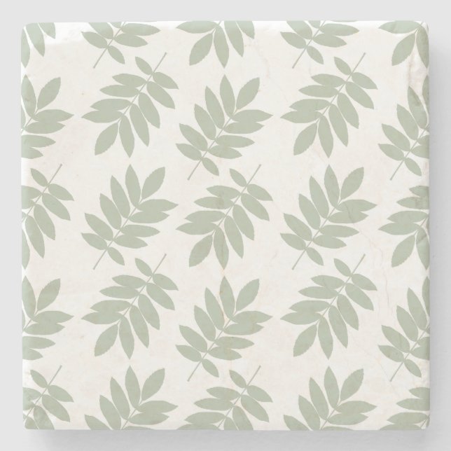 Elder Leaf Pattern Green+White Stone Coaster (Front)