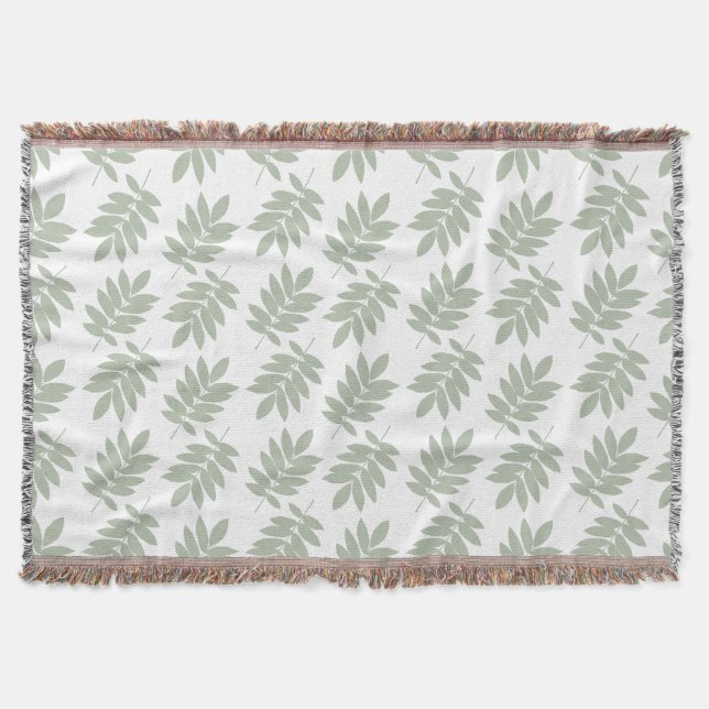 Elder Leaf Pattern Green+White Throw Blanket (Front)