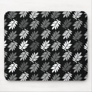 Elder Leaf Rpt Pattern Black White Grey Mouse Mat
