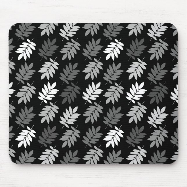 Elder Leaf Rpt Pattern Black White Grey Mouse Mat (Front)