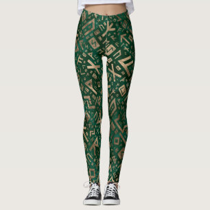 Elder Runes - Futhark Pattern Gold on Malachite #1 Leggings