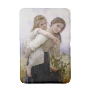 Elder Sister Giving Younger Sister Piggyback Ride Bath Mat