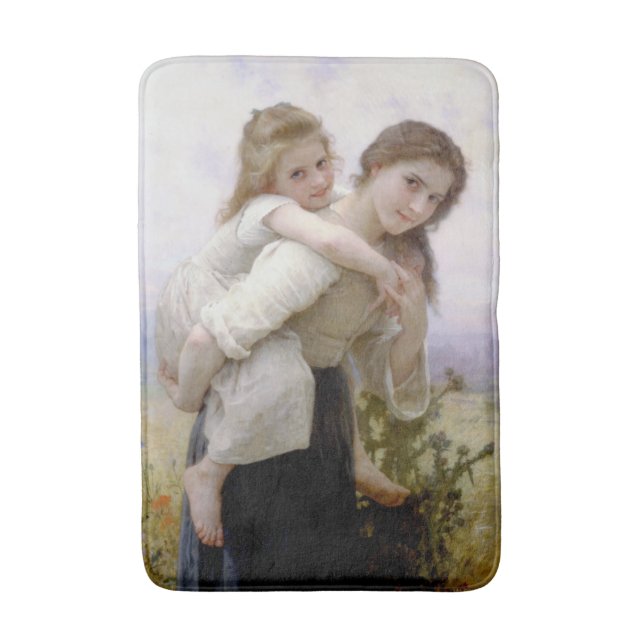 Elder Sister Giving Younger Sister Piggyback Ride Bath Mat (Front Vertical)