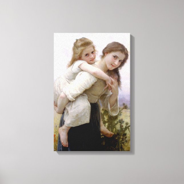 Elder Sister Giving Younger Sister Piggyback Ride Canvas Print (Front)