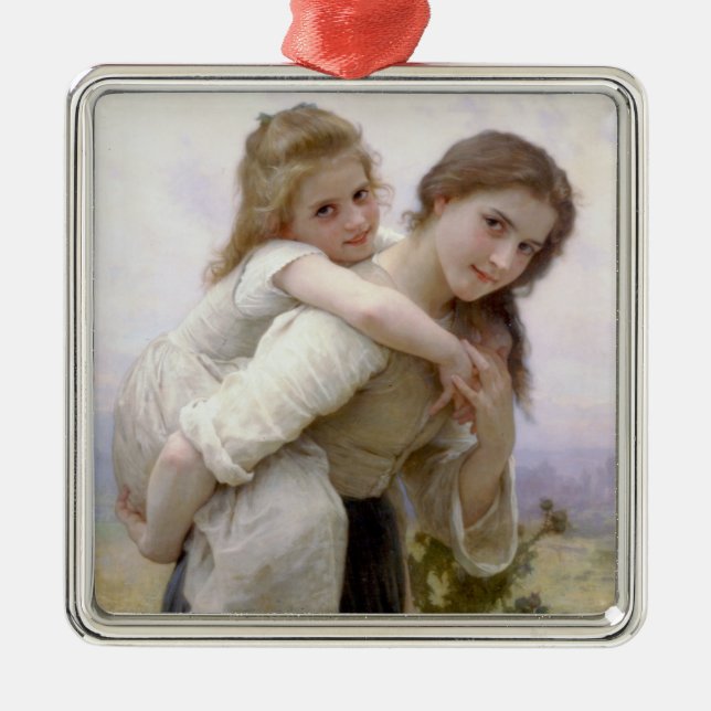 Elder Sister Giving Younger Sister Piggyback Ride Metal Tree Decoration (Front)