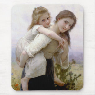 Elder Sister Giving Younger Sister Piggyback Ride Mouse Mat