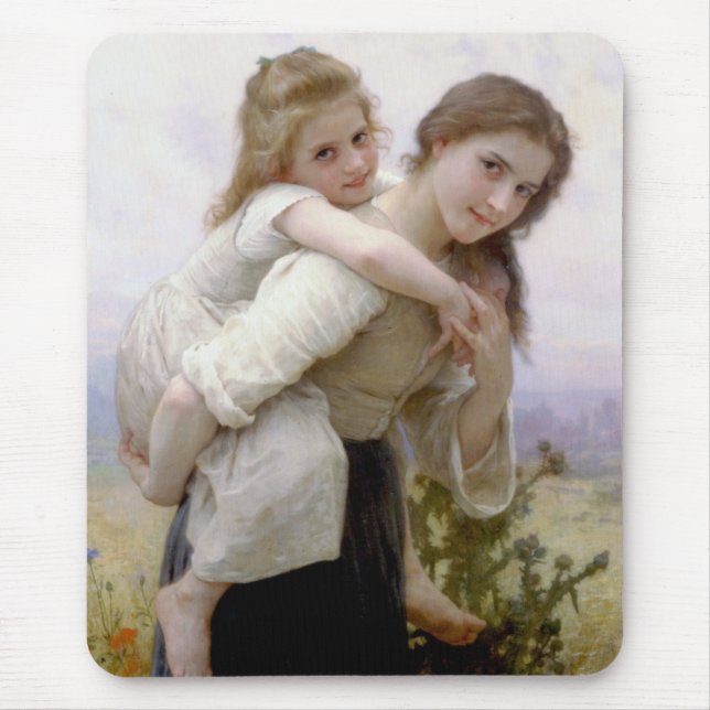 Elder Sister Giving Younger Sister Piggyback Ride Mouse Mat (Front)