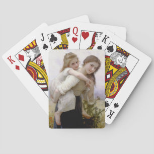 Elder Sister Giving Younger Sister Piggyback Ride Playing Cards
