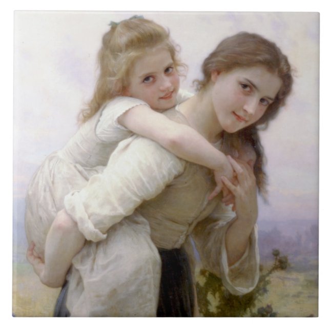 Elder Sister Giving Younger Sister Piggyback Ride Tile (Front)