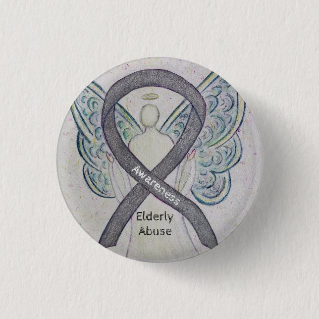 Elderly Abuse Awareness Silver Angel Ribbon Pin (Front)
