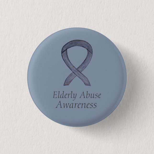 Elderly Abuse Awareness Silver Ribbon Custom Pin (Front)