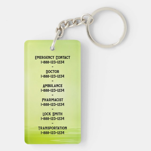 Elderly and Forgetful Persons Emergency Contact Key Ring (Back)