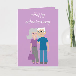 Elderly cartoon couple Anniversary card