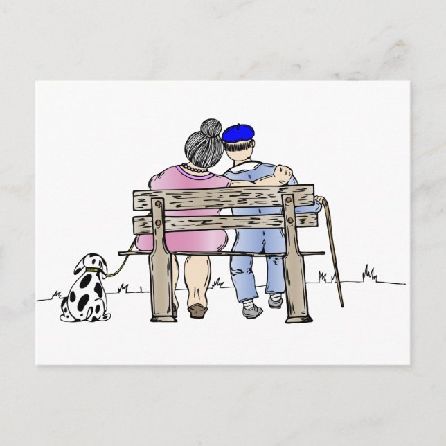 Elderly couple in love postcard (Front)