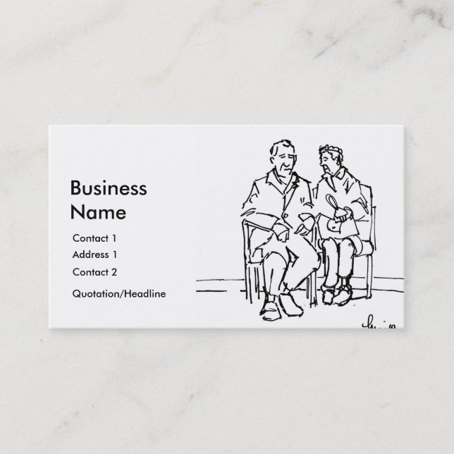 Elderly couple line drawing business card (Front)