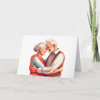 Elderly couple romantic embrace card