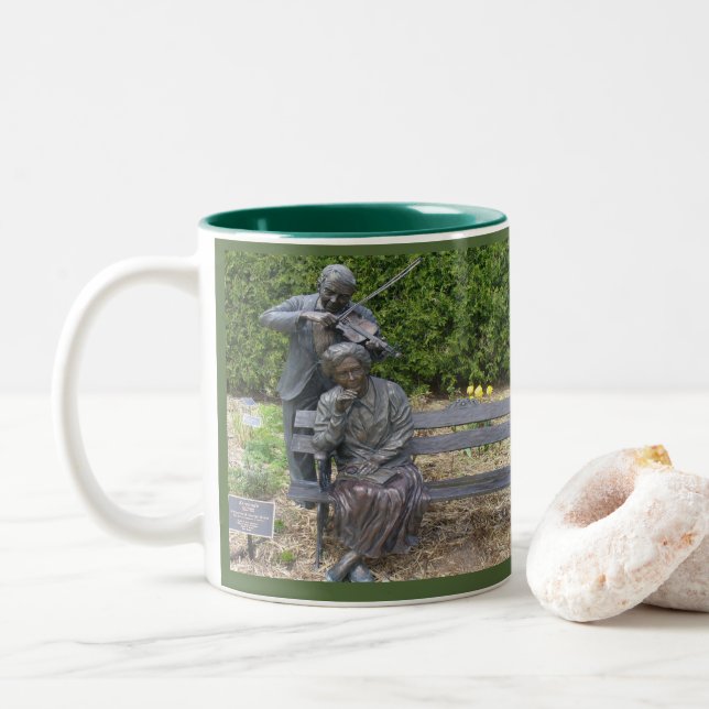 Elderly Couple Serenade Botanical Garden Two-Tone Coffee Mug (With Donut)