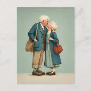 Elderly Couple Sharing Tender Kiss Postcard
