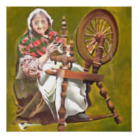 Elderly Irish Woman Crafter At A Spinning Wheel