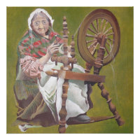 Elderly Irish Woman Crafter At A Spinning Wheel
