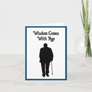 Elderly Man Walking Black Silhouette Drawing Art Card